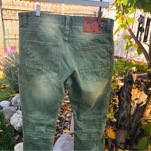 Distressed Green Biker Jeans Size 34 - Picture 7 of 8